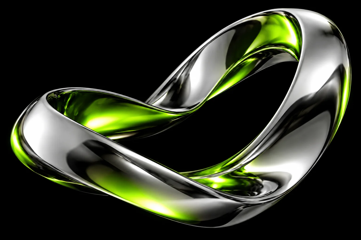 Reflective chrome ribbon with cyan light